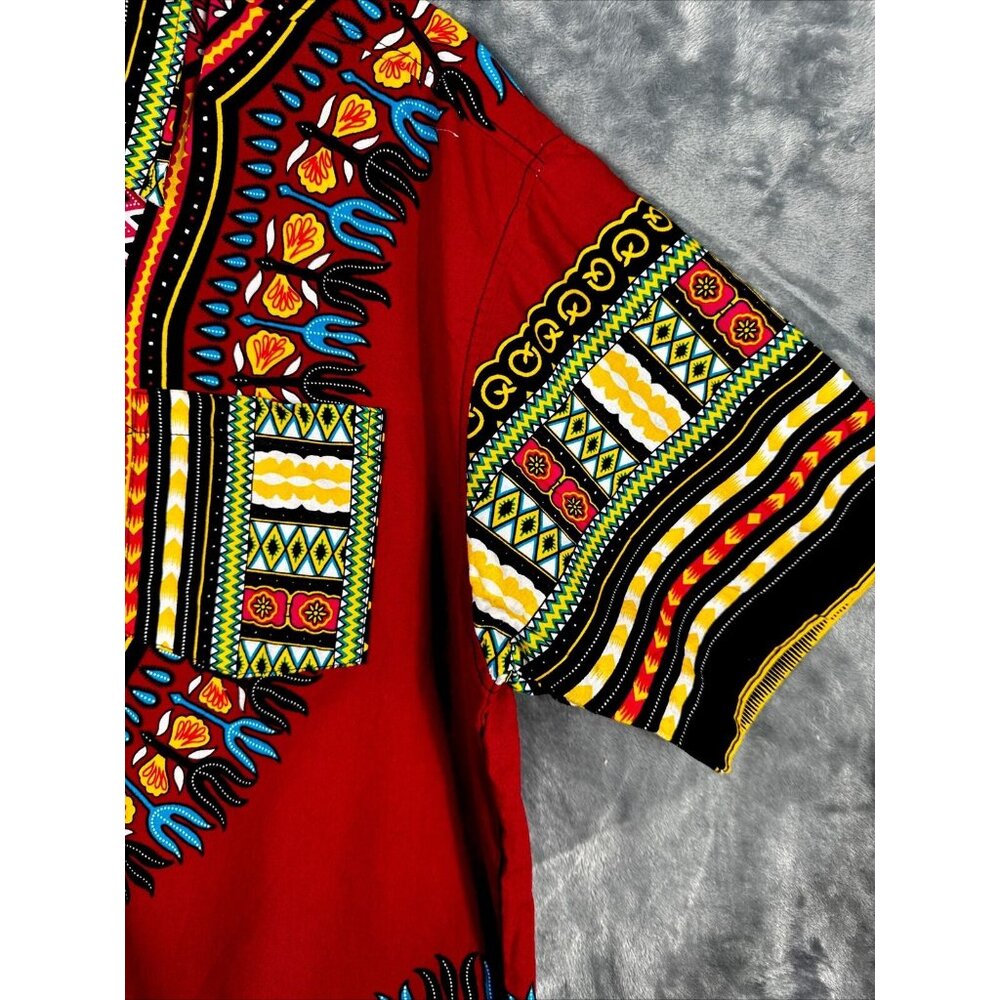 African Fabrics Floral Red Yellow Blue Indigo Stylish Top Blouse Women 2 X-Large - Picture 5 of 15